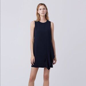 Diane Von Furstenberg Wylda Sleeveless Ruffle Mini Shift Dress Black Crepe 0